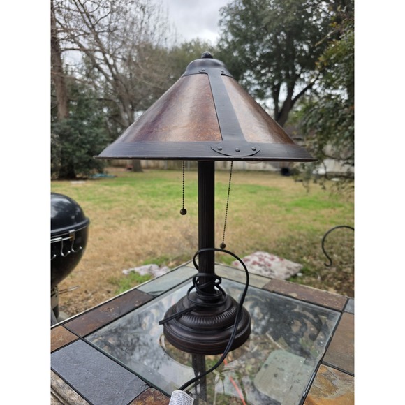 Tiffany Inspired Mission Lamp Amber Orange Stained Bronze 23 - Picture 2 of 9